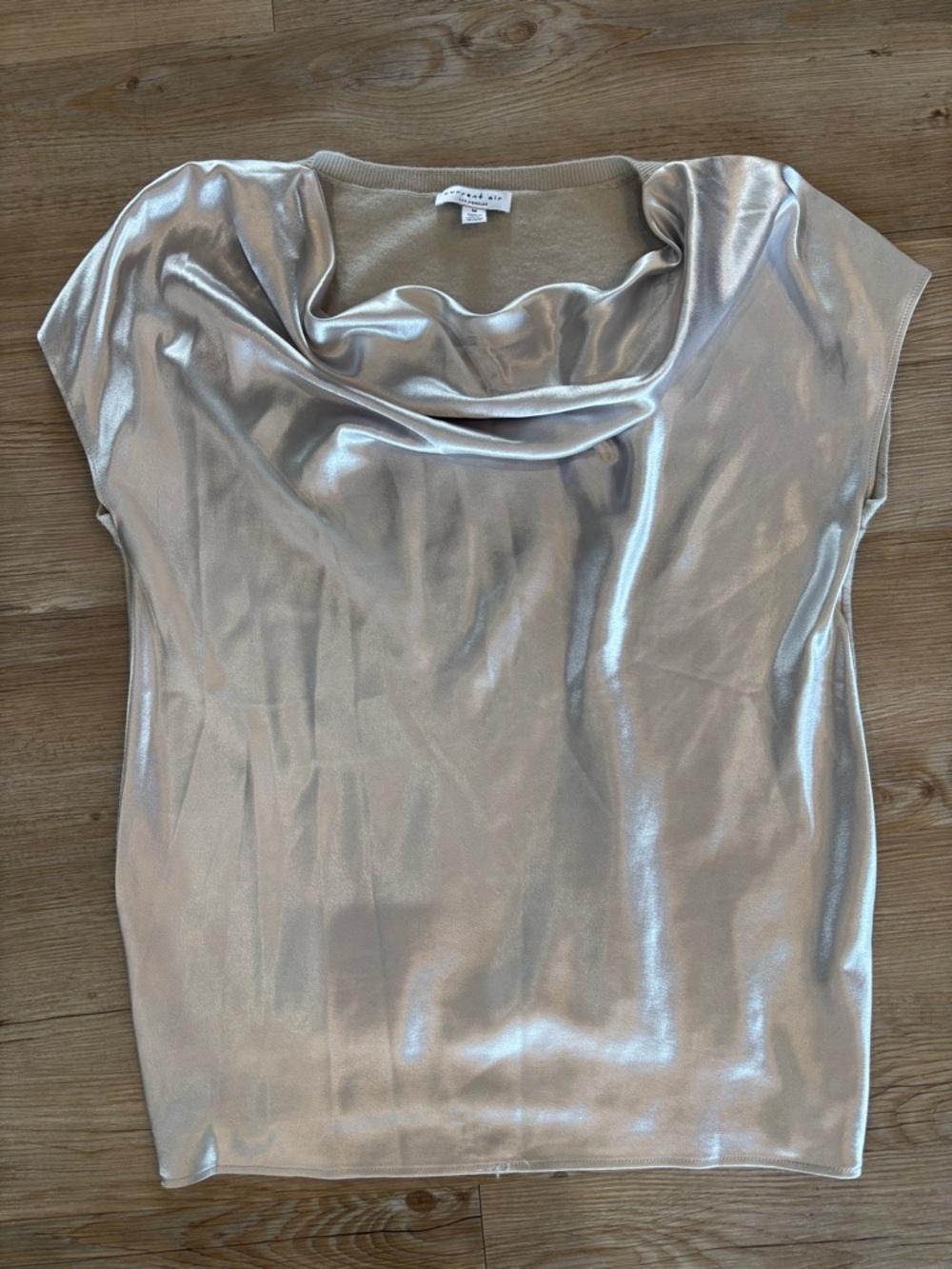 Current Air Metallic Silver Cowl Neck Top